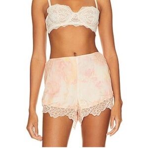 Free People Moon Beam satin and lace shorts in Cream and Pink